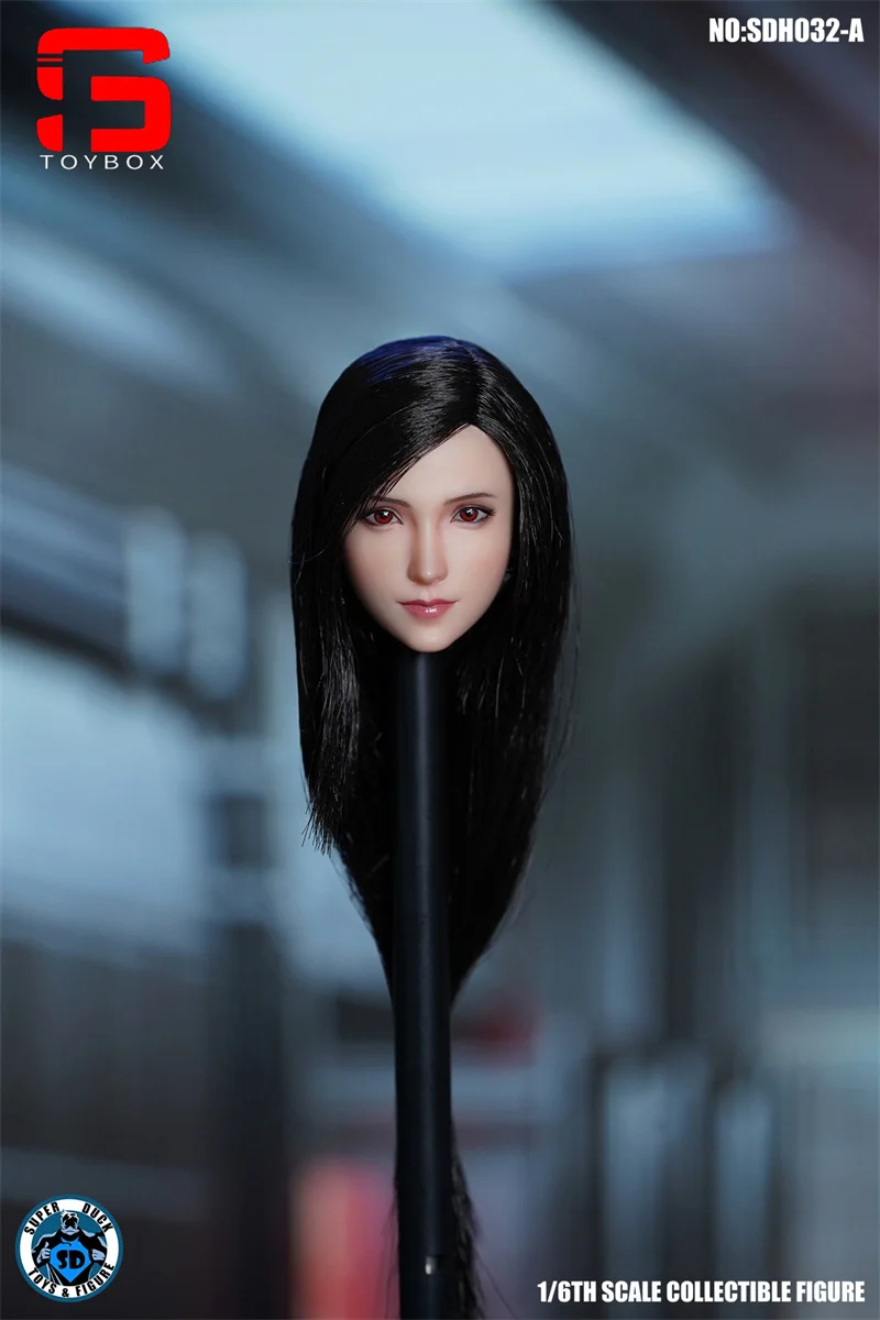 SUPER DUCK SDH032 1/6 Tifa Short Long Hair Pale Skin Head Sculpt Carved Model for 12'' TBL PH JO Action Figure Body