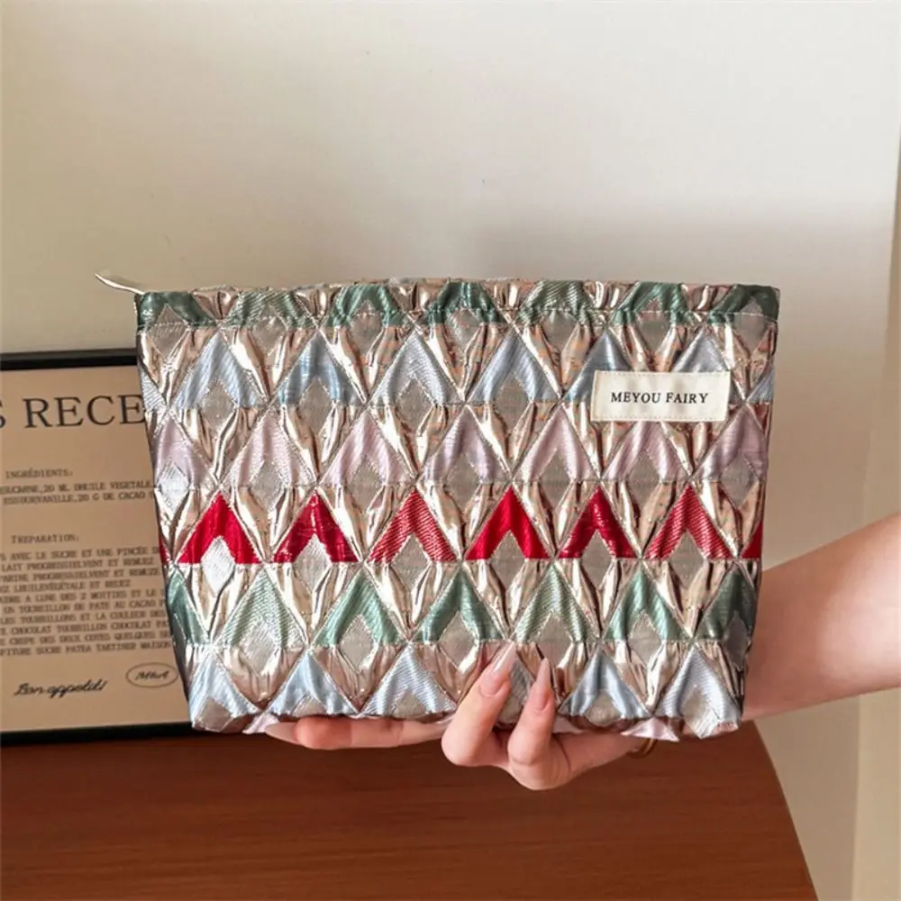 Fashion Retro Makeup Bag Colorful Plaid Pattern Toiletry Storage Bag Portable Handbag Travel