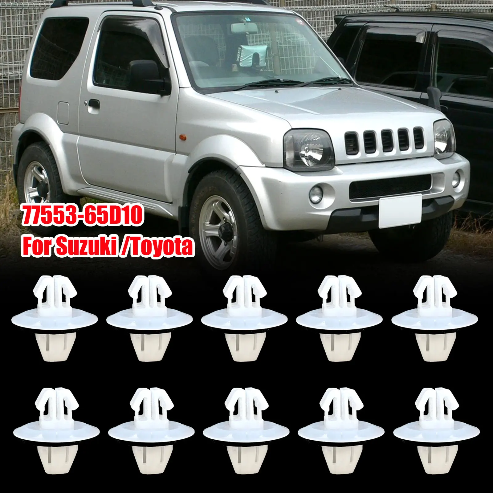 الزجاج الأمامي القلنسوة لوحة العجلة قوس تقليم الجانب تنورة كليب التجنيب لتويوتا كورولا RAV4 سوزوكي سويفت جيمي 7755365D00