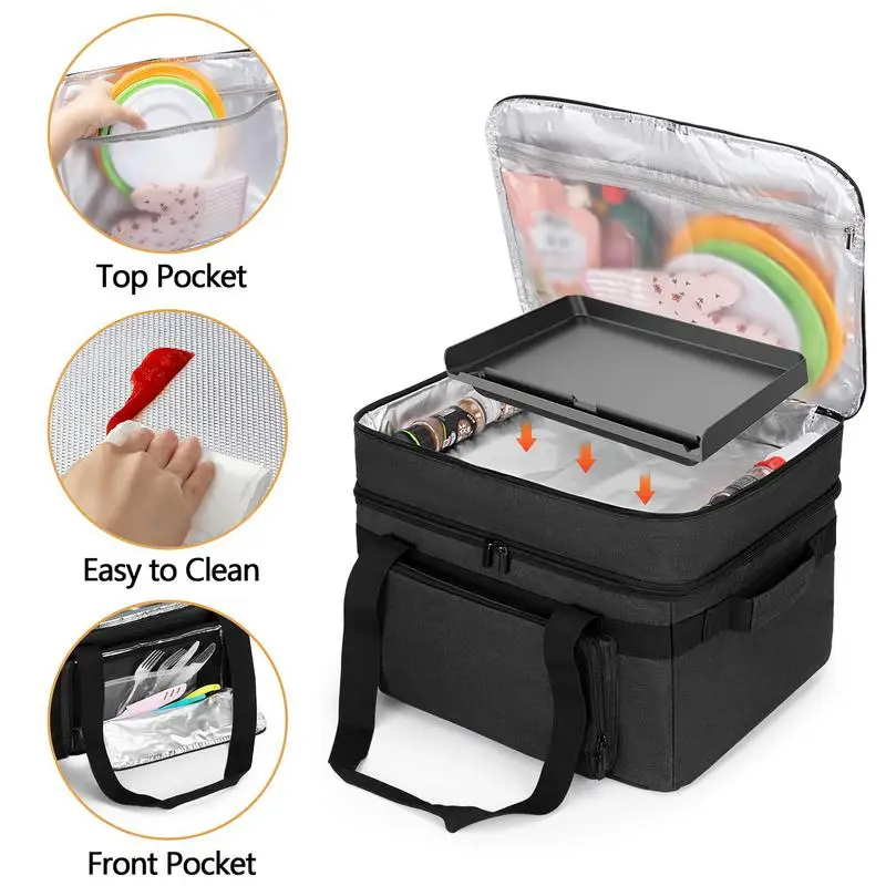 Portable Grilling Organizer Case For Smokeless Grill Double Layer Electric BBQ Storage Carry Duffle Bag Outdoor BBQ Tools