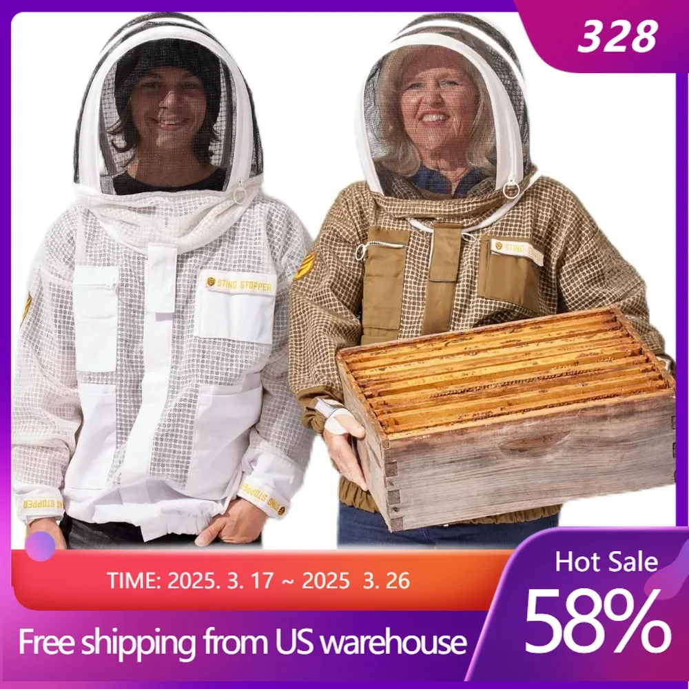 Protective Clothing Ventilated Beekeeping Jacket with Extended Toros Quick Pullover Design Overlapping Zippers for Men and Women