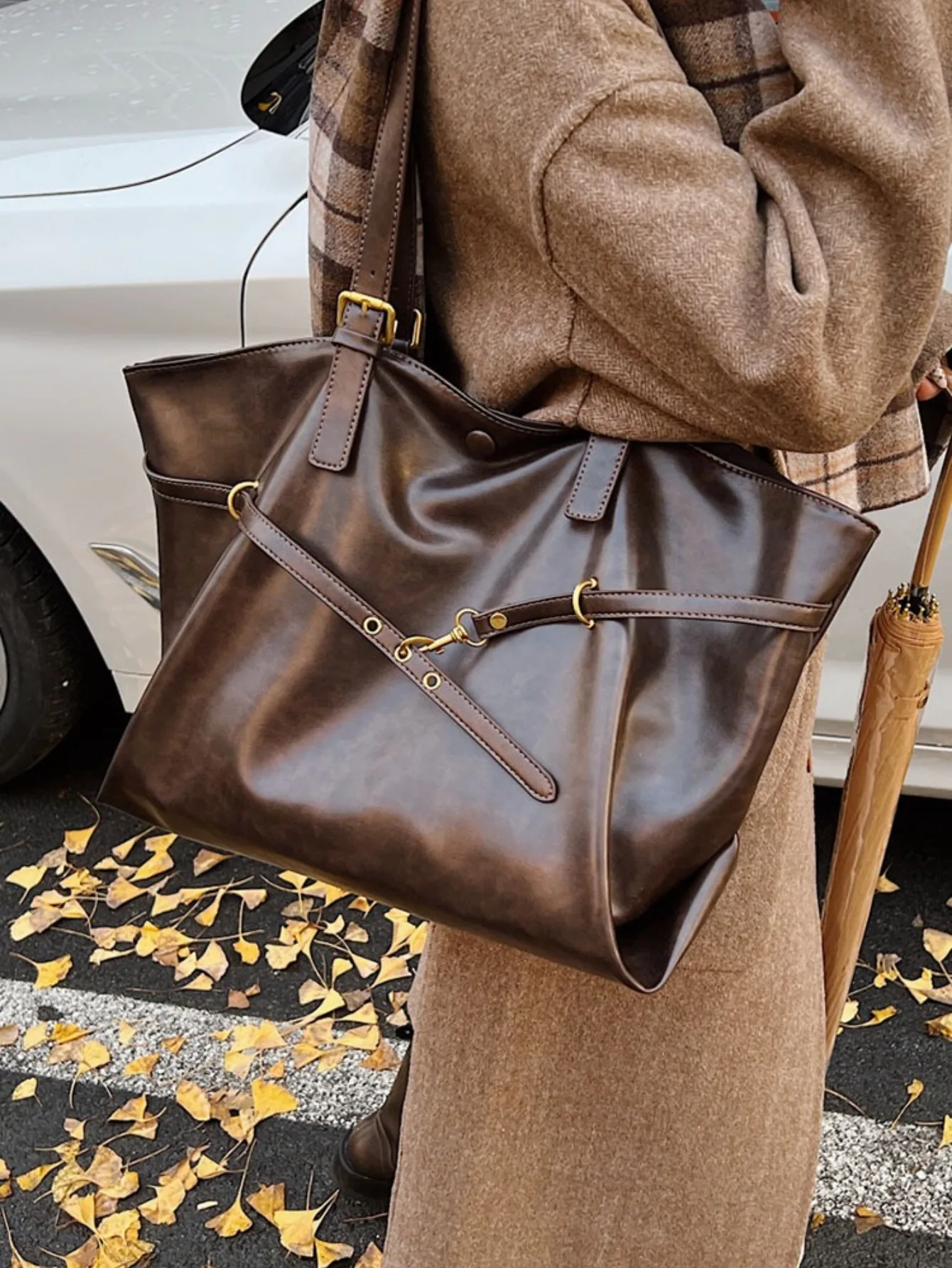 

Korean Style Casual Solid Shoulder Bag Vintage Large Capacity PU Leather Tote Bag Women Y2k Fashion Handbags Trend Underarm Bags