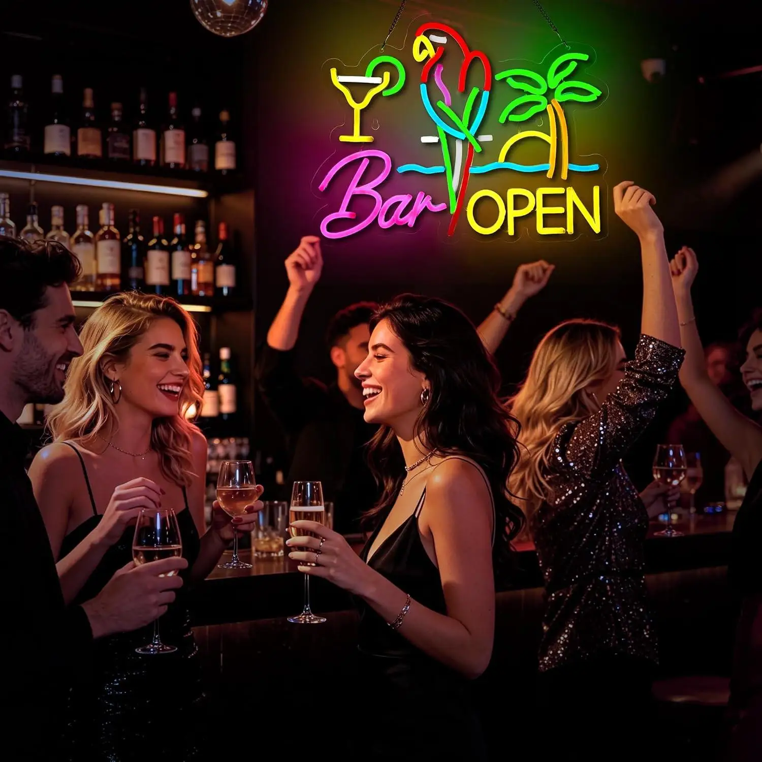 Parrot Bar Open Neon Sign USB Dimmable LED Lights For Pub Restaurant Man Cave Party Business Home Wall Art Decor Signboard Light view 3