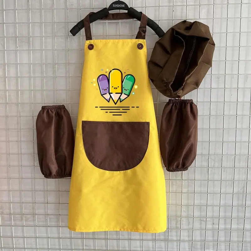 2024 Kids Apron and Chef Hat Set Adjustable Cotton Child Aprons with Large Pocket Girls Boys Kitchen Aprons for Cooking Baking