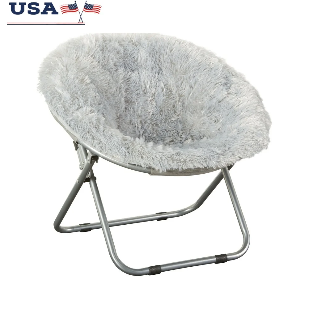 

Faux Fur Kids Saucer Chair Portable Folding Round Accent Chair Soft Cushion Cozy Seating Playroom Bedroom Indoor Use