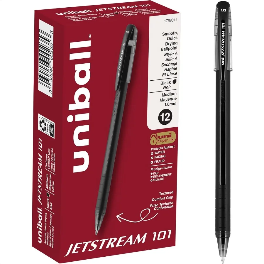 

Шариковая ручка Jetstream 101, жирная, 1 мм, черные чернила, черный корпус, дюжина