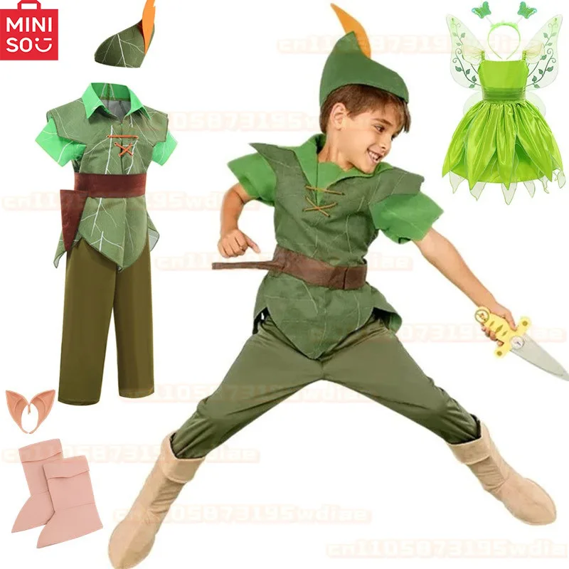 

MINISO Halloween Boys Peter Pan Kids Anime Cosplay Costume Carnival Party COS T-shirt pants Suit Superhero Christmas Costumes
