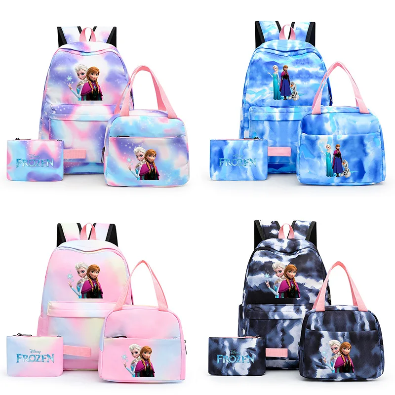 

3pcs Disney Frozen Elsa Anna Colorful Backpack with Lunch Bag Rucksack Casual School Bags for Student Teenagers Sets