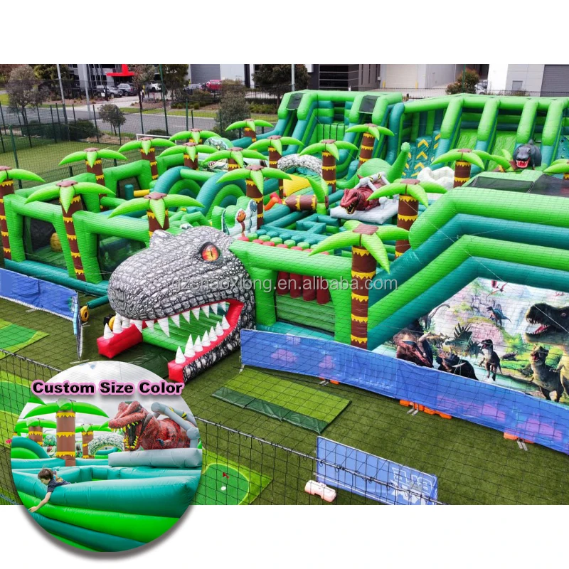 Adventure Inflatable Park Large Dinosaur Obstacle Course Bounce Park Theme Park Kids Adult Inflatable Amusement Games Playground
