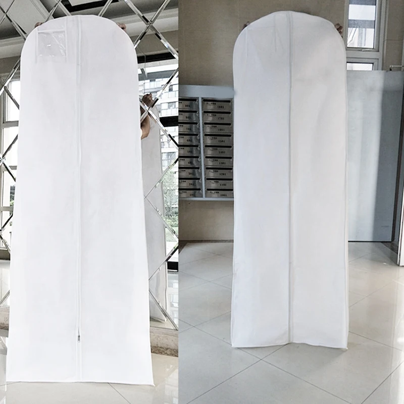 Long Wedding Dress Bag Cover Evening Dress Dust Cover Bridal Garment Storage Bag Nonwoven Wedding Dress Dust Cover White Durable