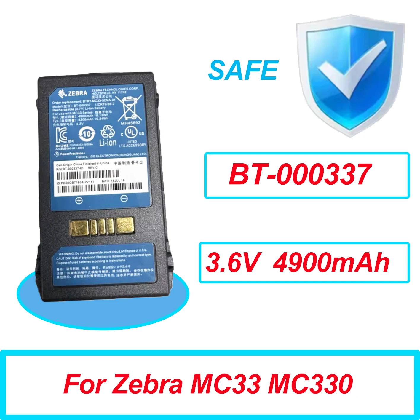 New BT-000337 3.6V 4900mAh Scan Gun Battery For ZEBRA MC33 MC330 MC3300 MC33N0 BTRY-MC33-52MA-01 BT-000338 BTRY-MC33-52MA-01