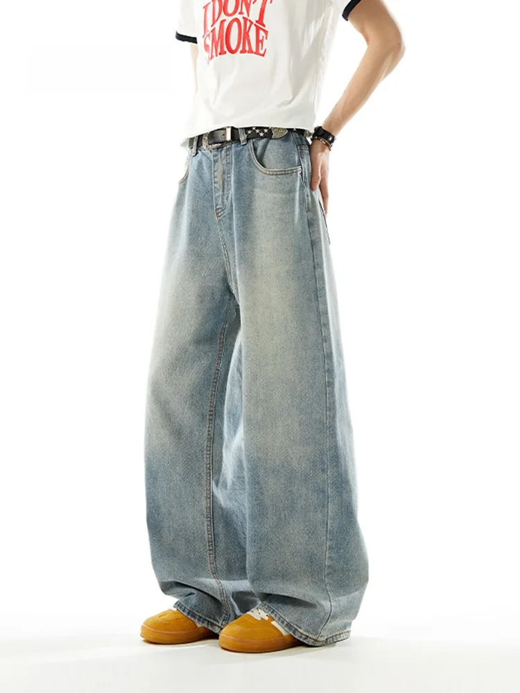

MMOPTOP American Style Casual Men's Jeans Spring Blue Wide Leg Straight Loose High Street Long Pants Cotton Blend