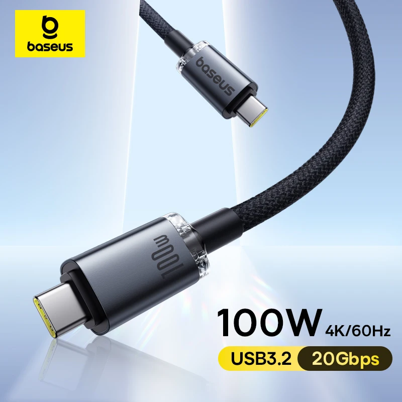 Baseus USB3.2 20Gbps Data Cable 4K@60Hz 100W USB C Cable for iPhone 15 MacBook iPad Pro Fast Charging Cable For Xiaomi Samsung