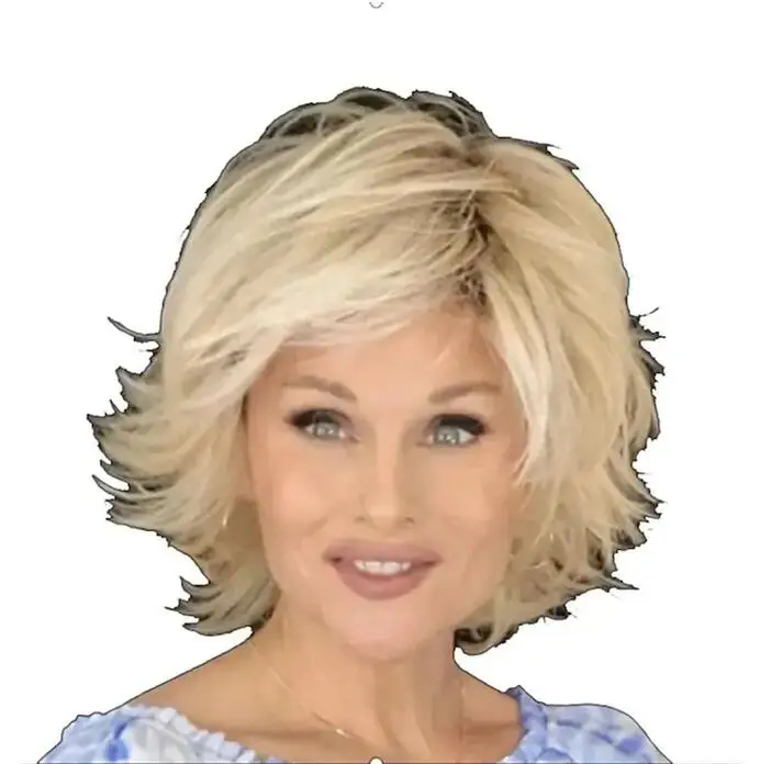 Blonde Layered Wavy Costume Hair Wigs For Women Synthetic Wig Short Curly Layered Haircut with Bangs Short Wigs with Bangs