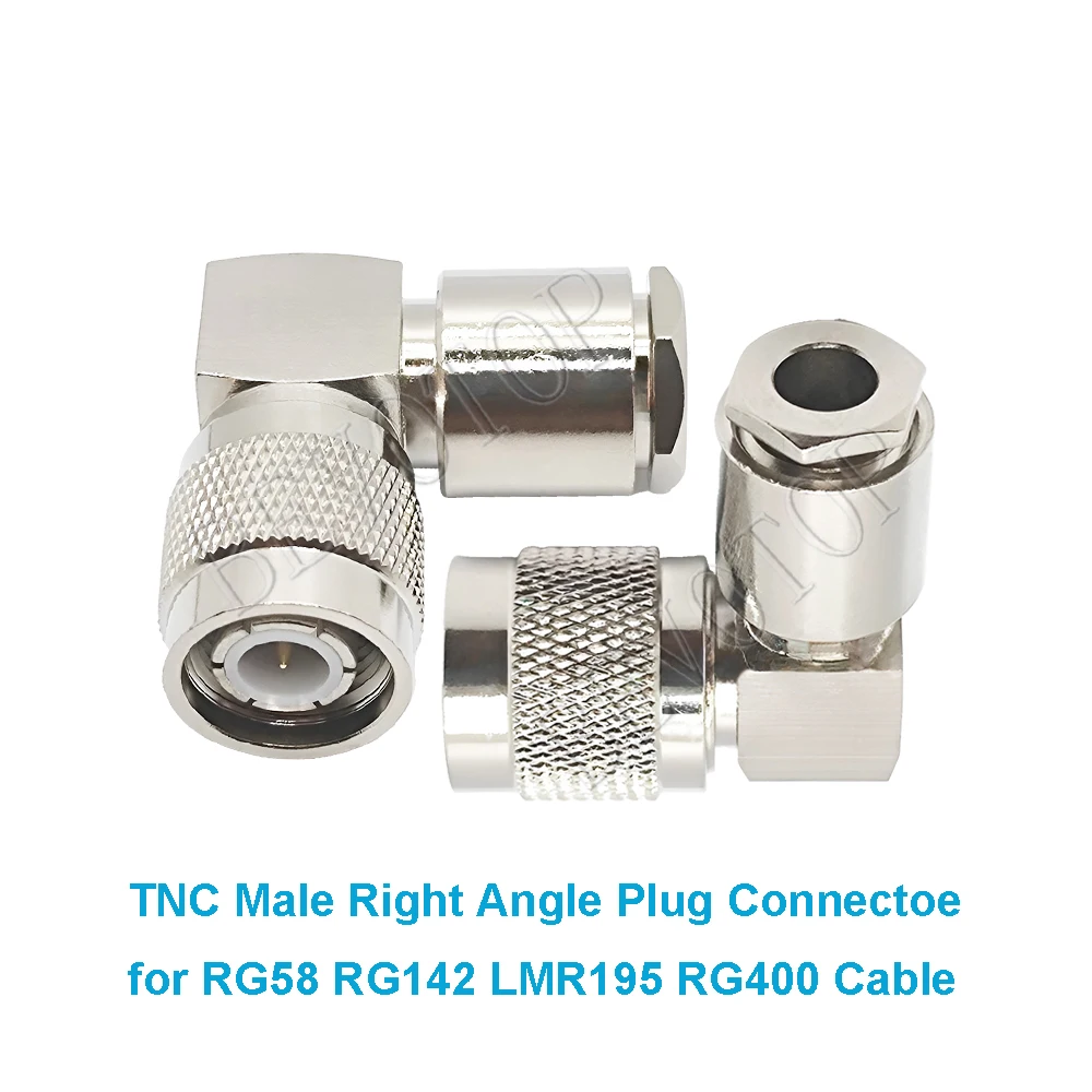 1PCS TNC Male Right Angle  Clamp Type RF Coaxial Connector for RG58//RG400/LMR195 Cable Wire Terminal