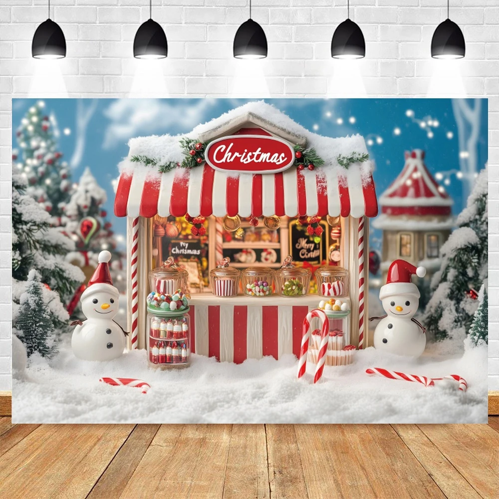 Christmas Candy Store Photography Backdrop Winter Christmas Tree Gift Kids Portrait Xmas Family Party Photo Background Decor