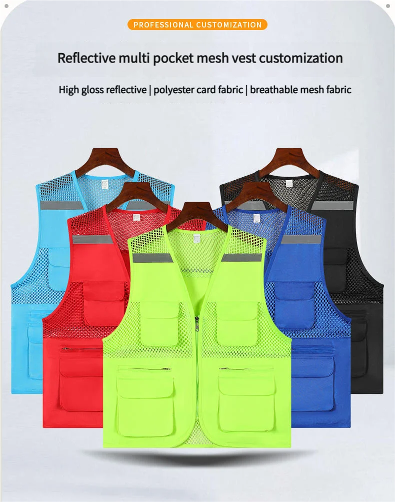 Gilet de pêche respirant à col en V avec poches tridimensionnelles en filet, vêtements de travail de pêche multi-poches, uniformes de groupe avec logo personnalisé