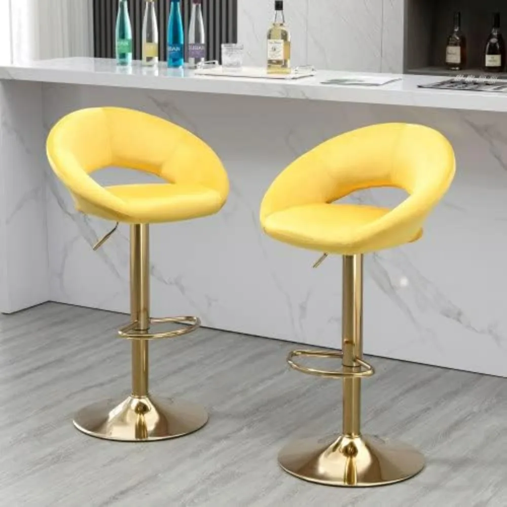 Bar Stools Set of 2, Swivel Counter Height Barstools with Hollowed Out Back Adjustable Bar Chairs, Upholstered Kitchen Stools