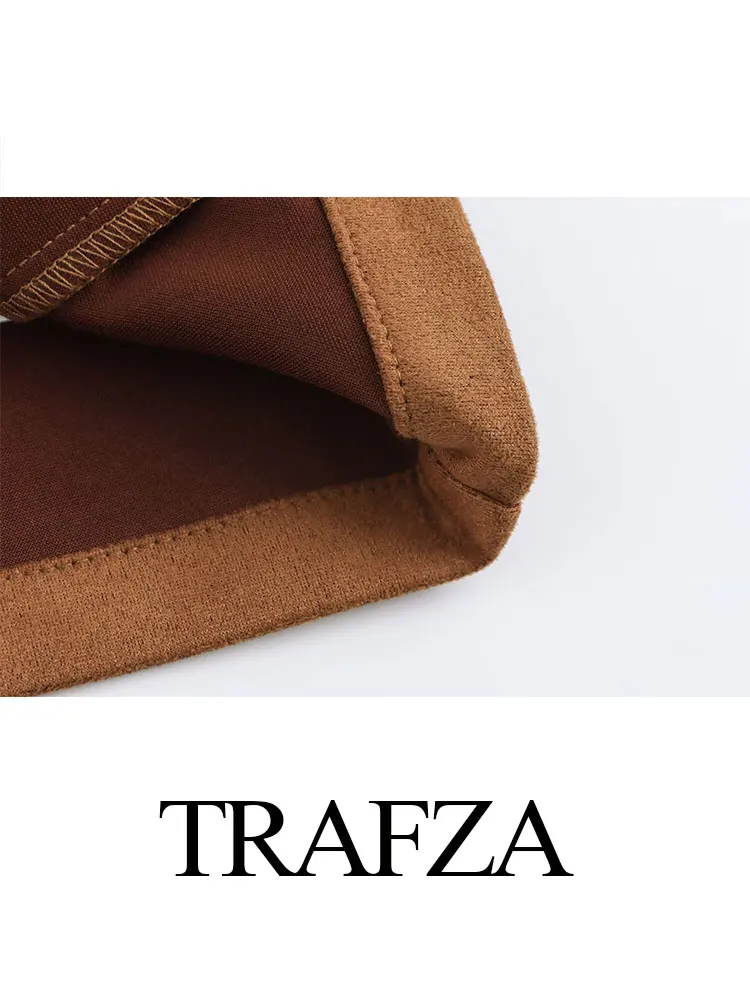 TRAFZA-abrigo de otoño 2024 para mujer, cárdigan corto holgado con solapa marrón, Tops para mujer, abrigo Vintage para mujer, Top a la moda