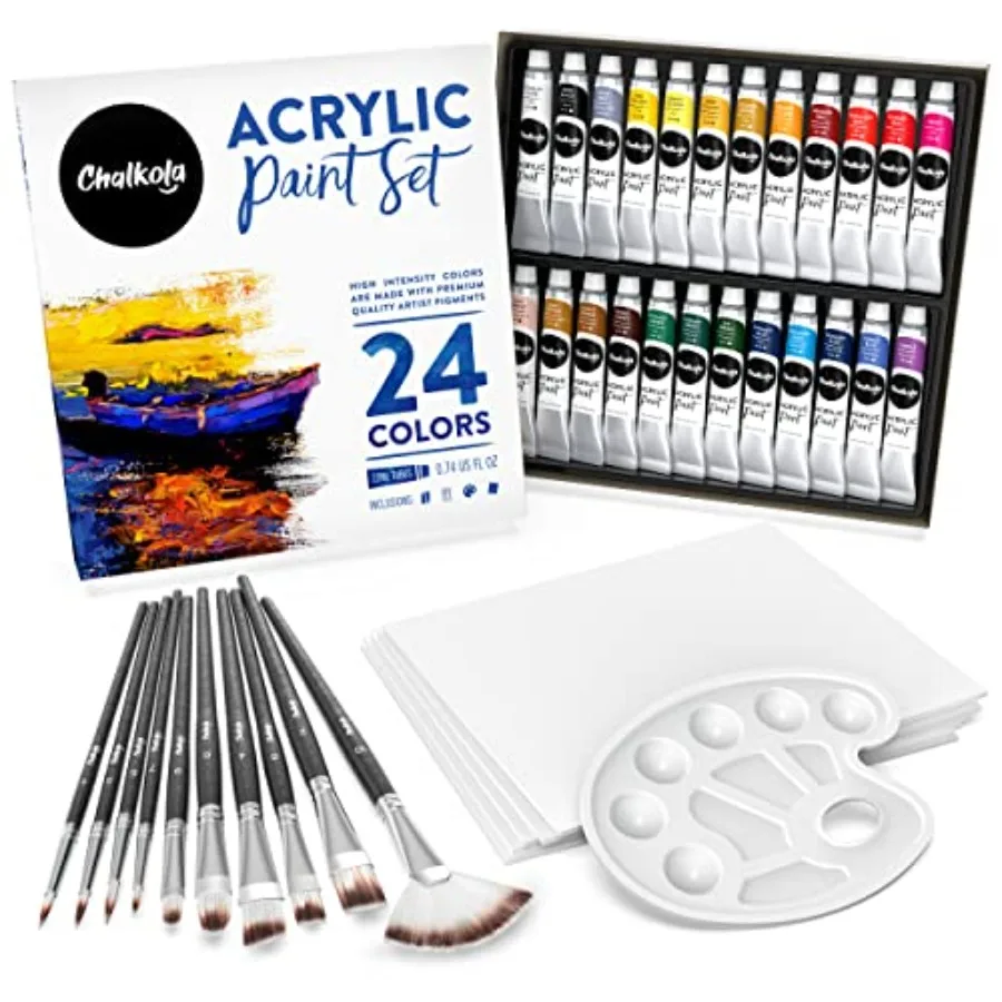 

40 Acrylic Paint Set for Adults with 24 Acrylic Paints kit 22ml,10 Painting Brushes, 5 Canvas for Painting (8x10) and 1 Palette