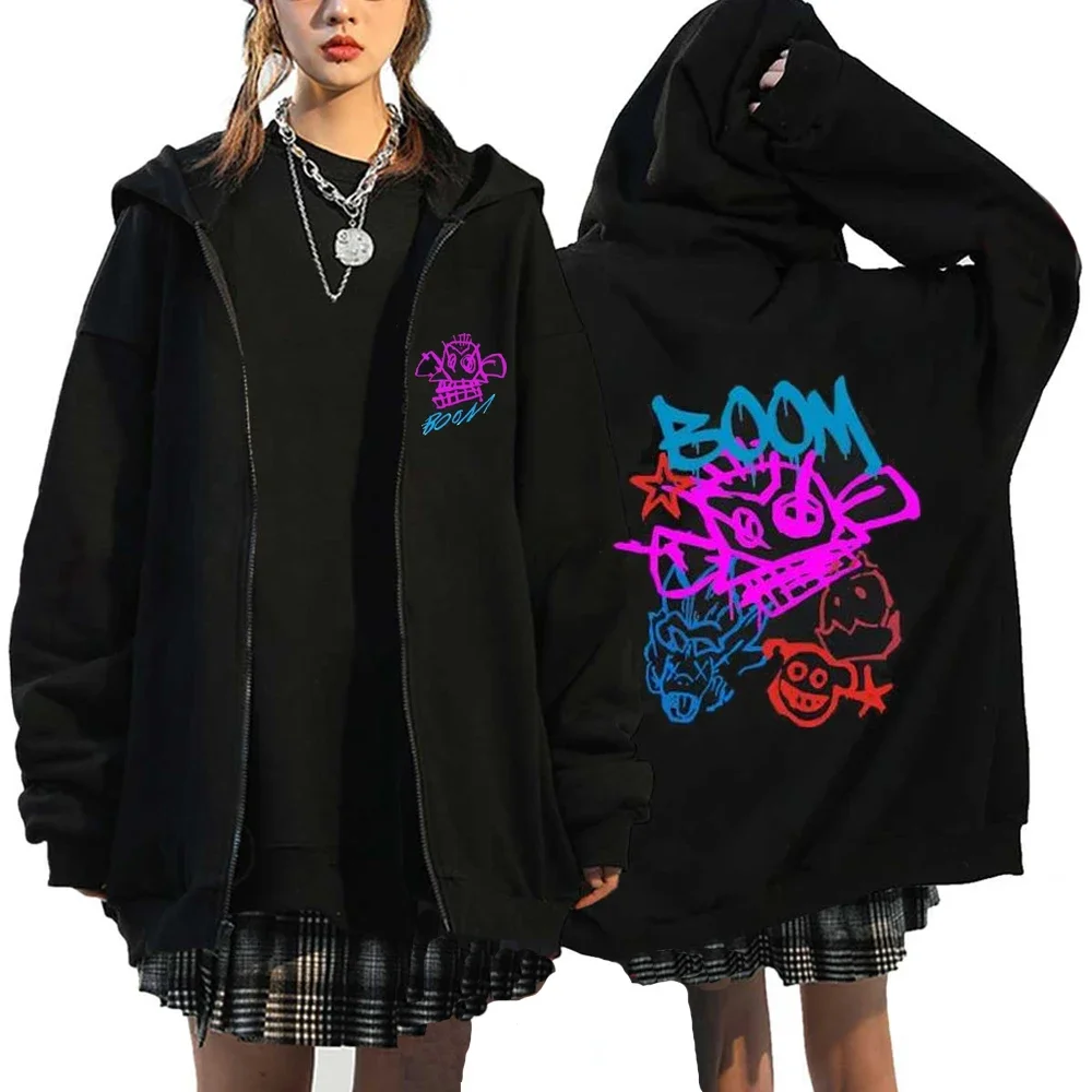 Arcane Jinx Graphic Zip Up Hoodies Boom Monkey Graffiti Zipper Sweatshirt Unisex Harajuku Sweat Clothes Fleece Casual Pullovers