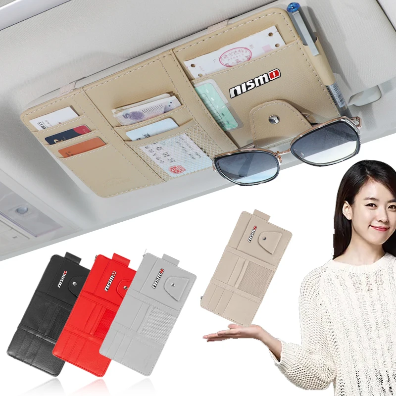 Car Sun Visor Pocket Organizer Bag Car Glasses Clip Car Styling Caps For Nissan Nismo GTR 370 Tiida Juke Teana Wheel Center Caps