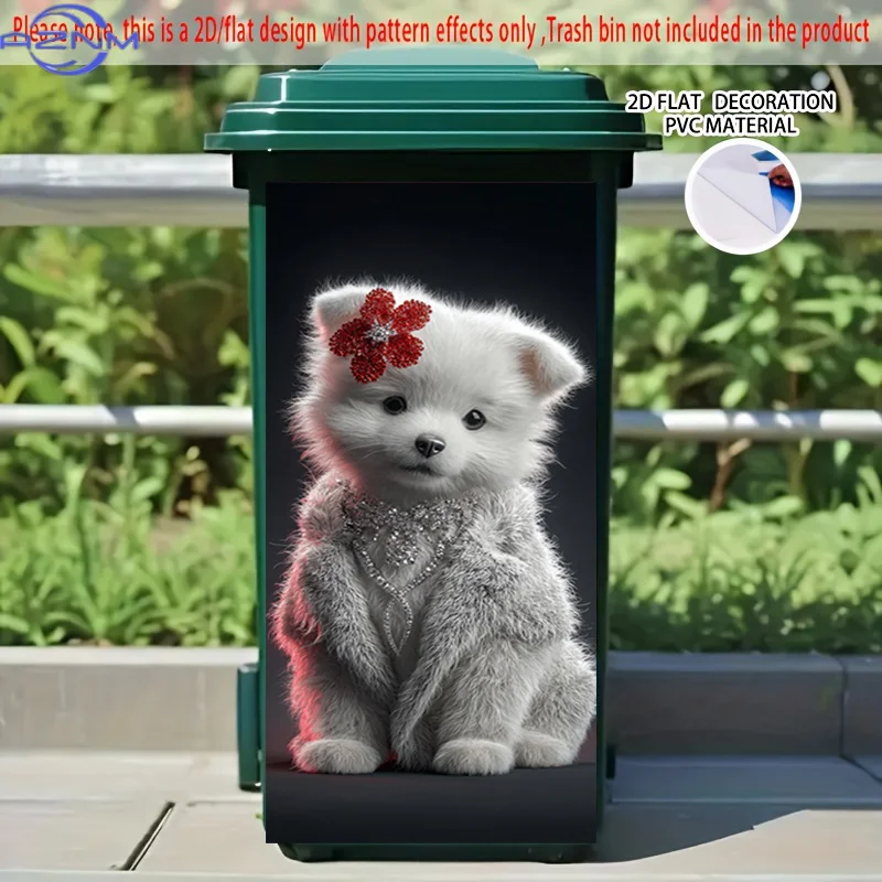 2D Flat Printing 1pc 2D Pattern Printed Kitchen Trash Can Sticker xcm, Snowy Terrain Cute Dog in Festive Attire Themed Kitchen
