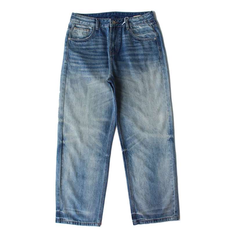 

Американские мужские осенние свободные прямые потертые синие джинсовые брюки в стиле ретро, универсальные повседневные джинсы большого размера на осень и зиму