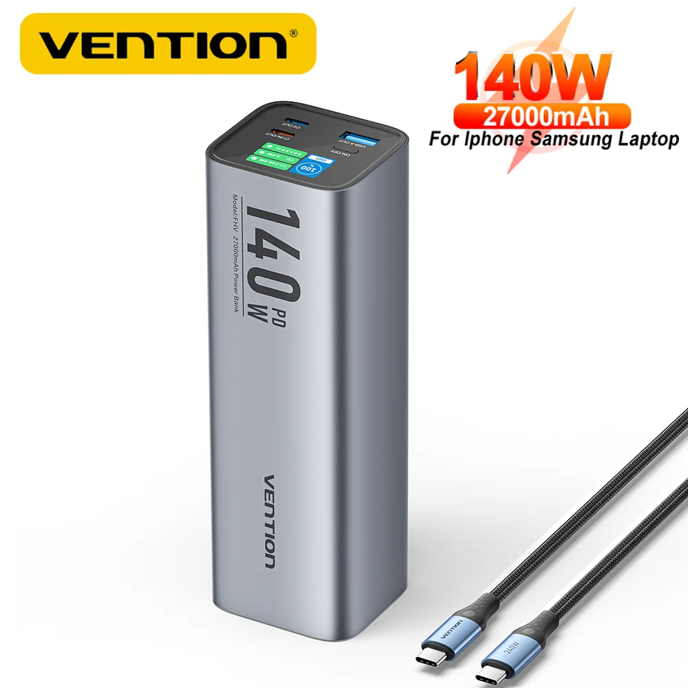 Vention Power Bank 27000mAh Powerbank 140W Super Fast Charging Portable Charger Spare External Battery for Laptop Xiaomi Macbook