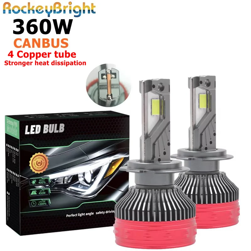 360W F180 H7 LED Headlight  H4 H11 Bright Car Bulbs HB3 9005 HB4 9006 H8 HIR2 Car Headlight Bulb Fog Light Four copper tubes