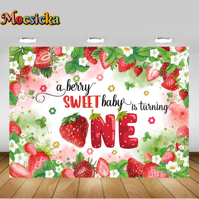 Strawberry Themed Birthday Backdrops A Berry Sweet Baby is on the Way Kids Birthday Party Decor Photo Backgrounds Photo Props