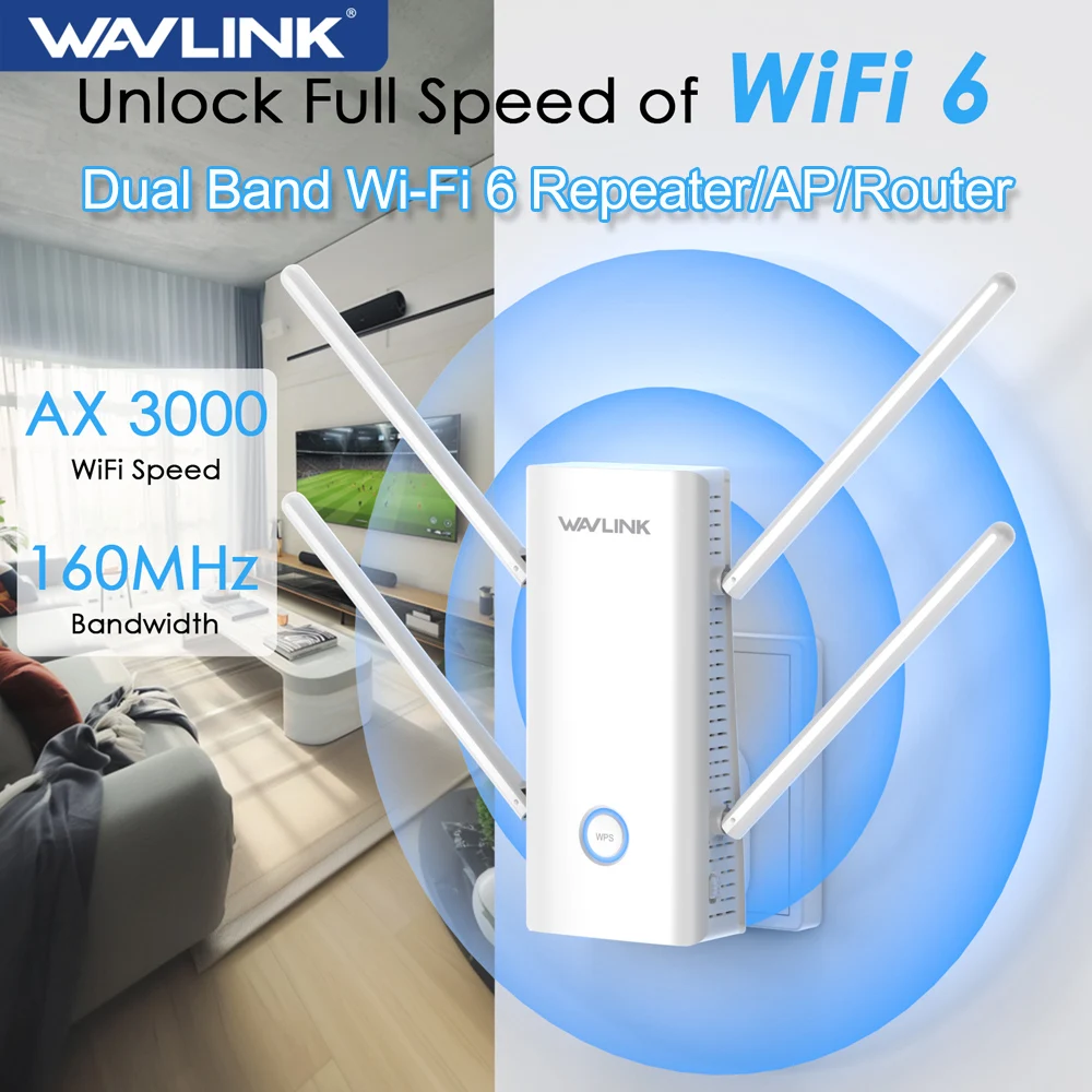 

Wavlink Full Gigabit Wireless WiFi Repeater AX3000 Dual Band Wi-Fi 6 Repeater/AP/Router WiFi Amplifier Wifi Signal Booster WPS