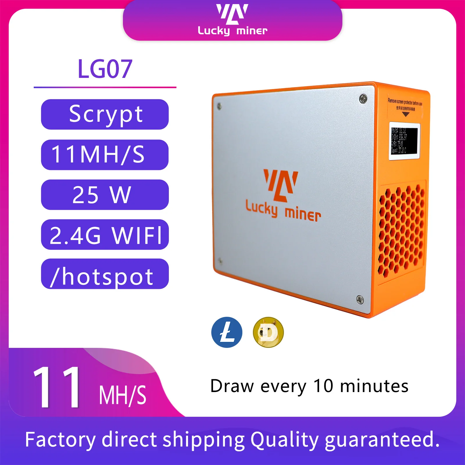 Lucky Miner LG07 Solo miner 11MH/s Blockchain cryptocurrency mining machine LTC&DOGE Lottery Miner