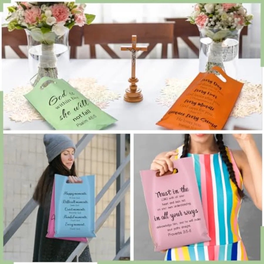 200 bolsas de regalo religioso para iglesia, bolsas de plástico a granel con asas, bolsas para versículo de la Biblia, regalo de dulces cristianos, Ideal para la madre