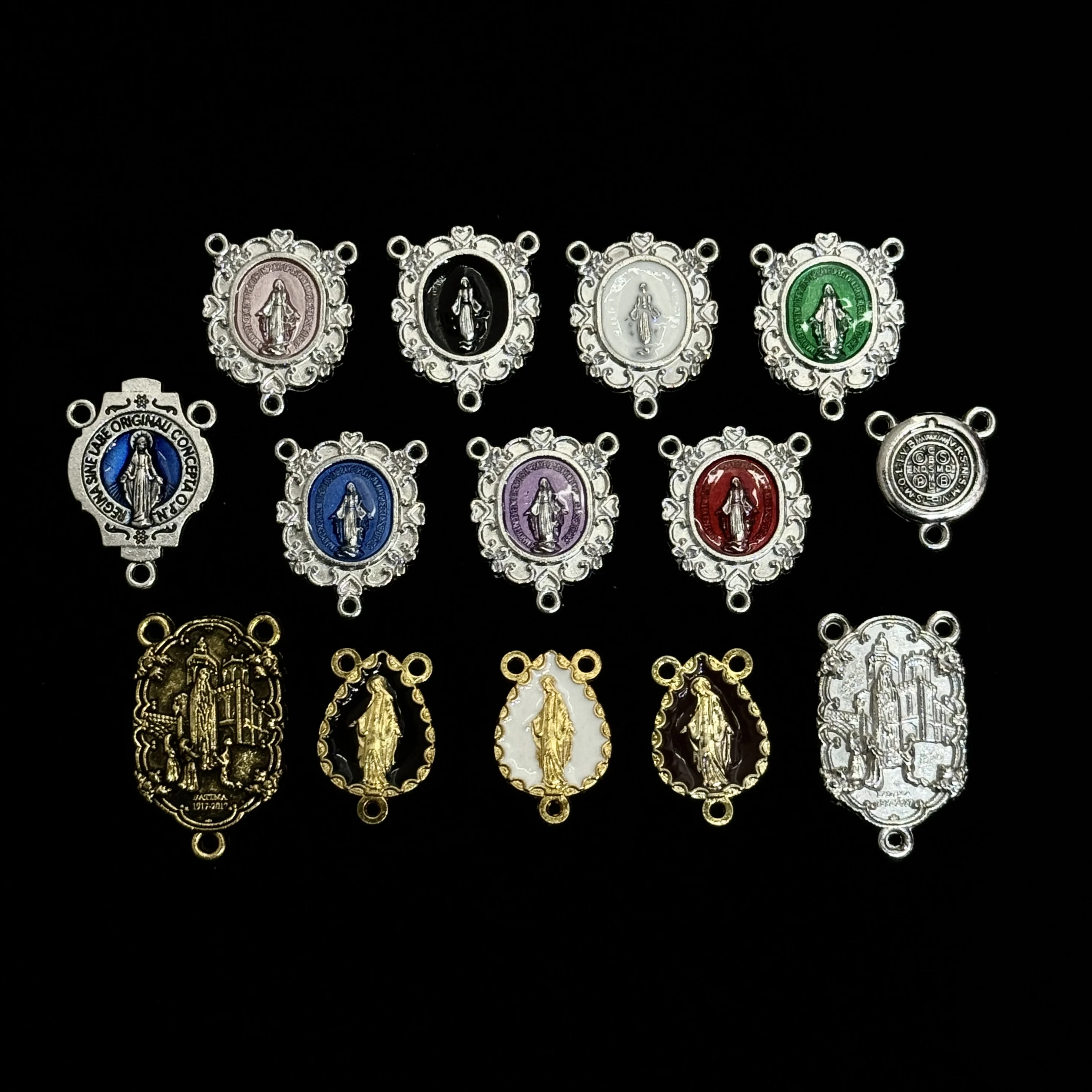 10Pcs Enamel Catholic Rosary Center Pieces 3 Hole Zinc Alloy Connectors Miraculous Medal for DIY Prayer Beads Jewelry Findings