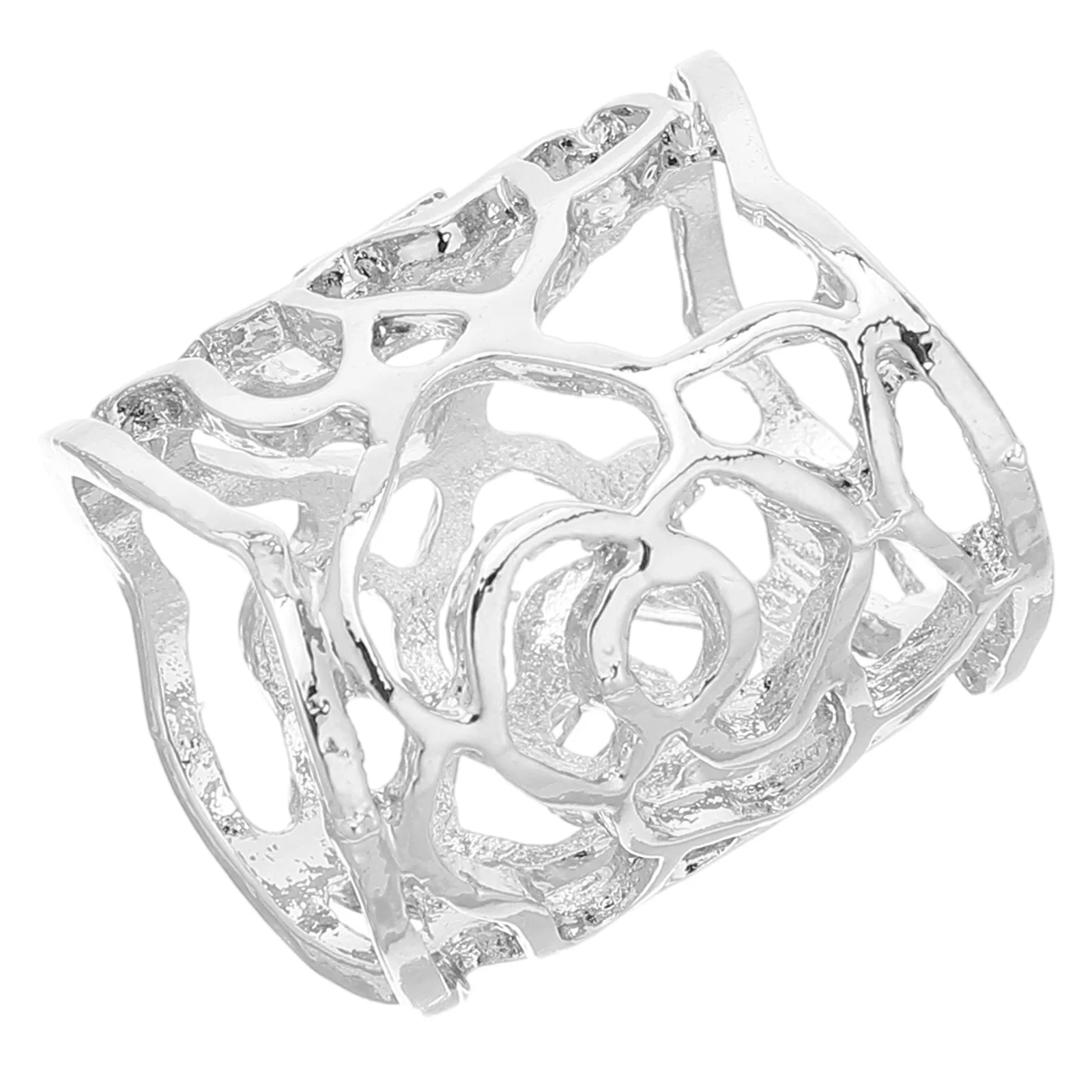 

Hollow Rose Buckle Silver Tone Filigree Ring Slide Tube Jewelry For Women Silk Wraps Scarf Rings Clasp Scarf Decoration