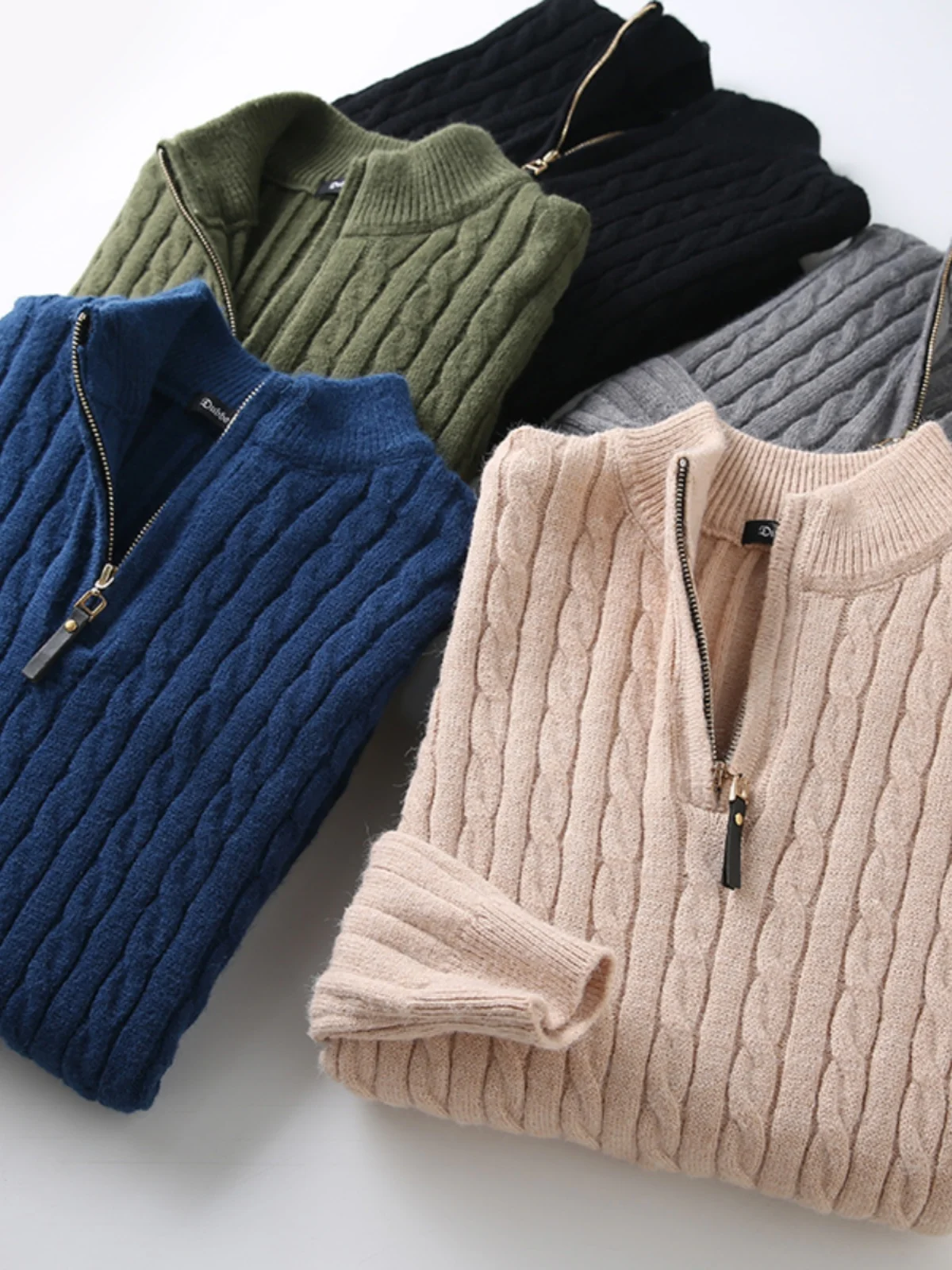 

ular f-Zip Knitted Sweater Comfortable Men's Faion Ci Long Sve Overhead Pure Color Knitwear for Autumn Winter