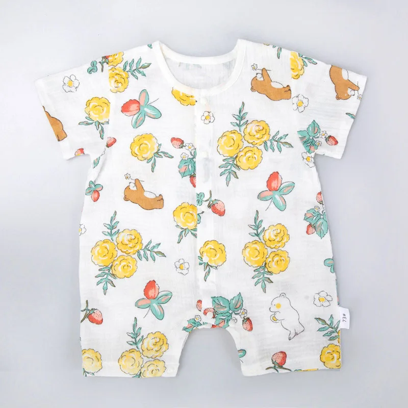 Baby Summer Jumpsuit Newborn Muslin Cotton Soft Shorts Sleeve Romper Girls Boys Infant Clothes 0-2 Years