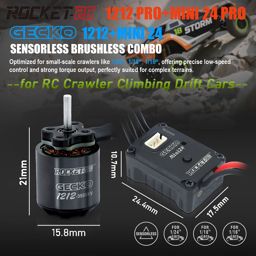 

ROCKET-RC GECKO 1212/1212PRO 3500KV Brushless Sensonrless Motor Mini24/Mini24PRO ESC 2-3S for TRX4M SCX24 1/24 1/18 1/16 RC Car