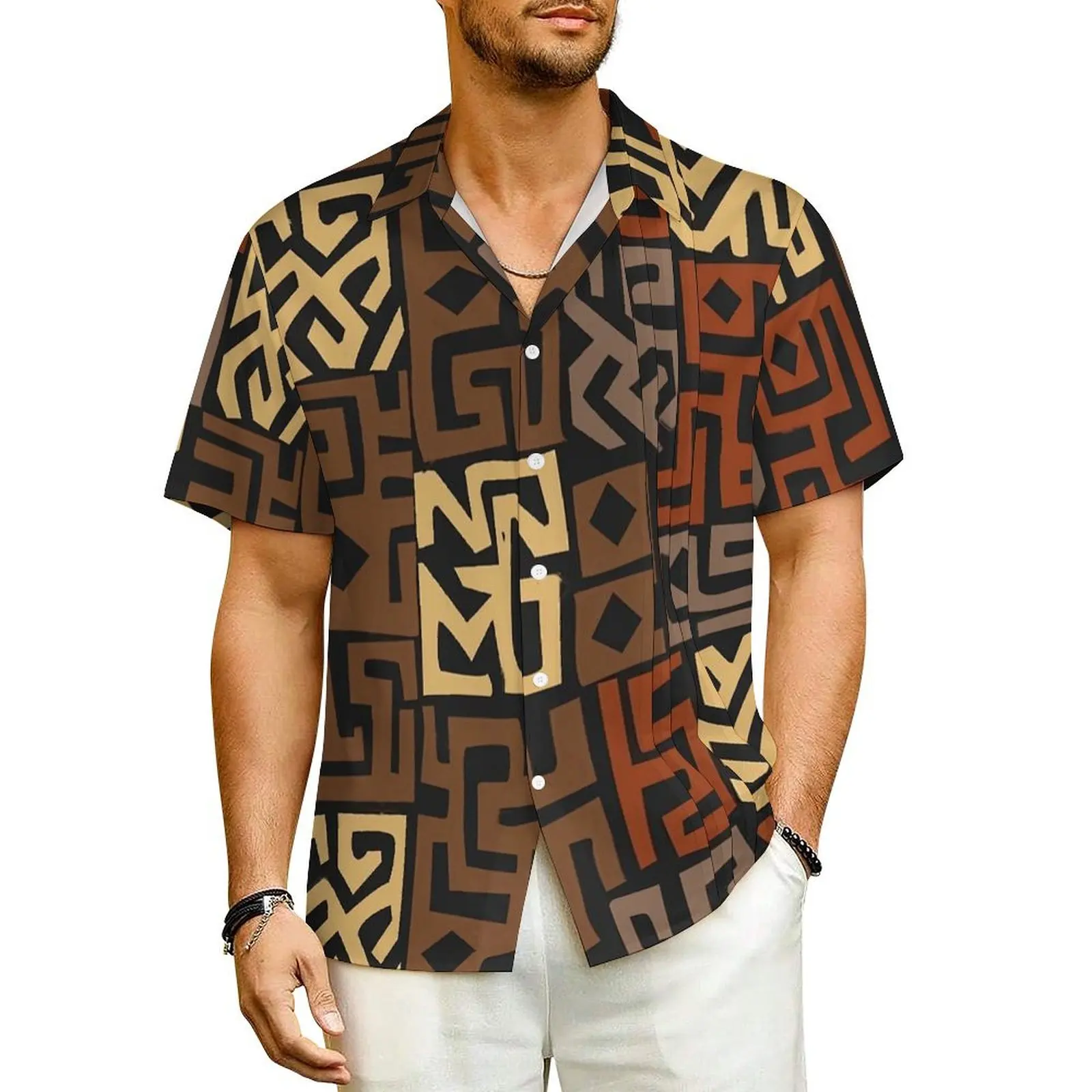 

African Ethnic Print Casual Shirt Abstract Art Loose Hawaii Shirts Male Short Sleeves Beach Y2K Fashion Graphic Oversize Blouses