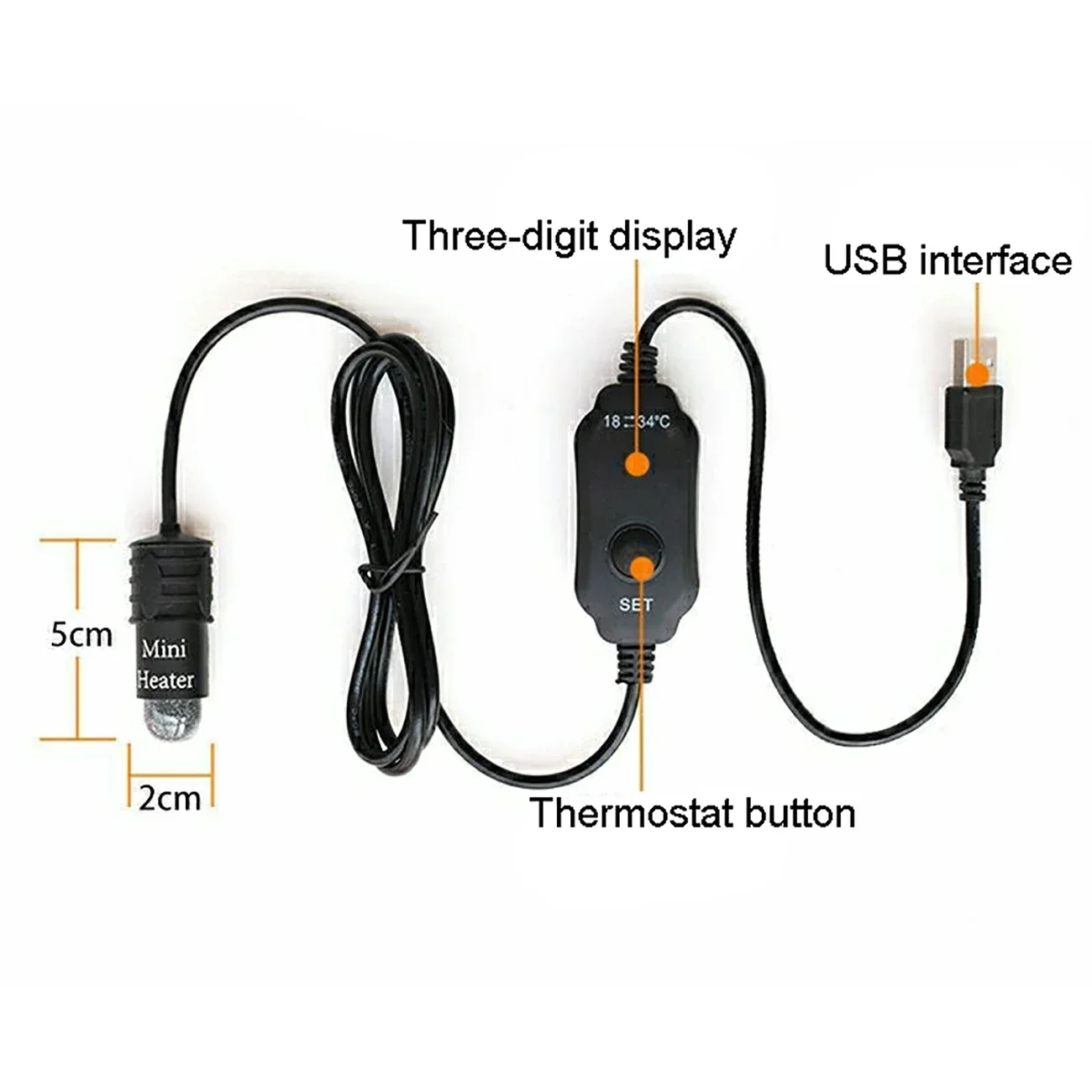 USB Heater Mini Aquarium Fish Electric Heating Rod Turtle Tank Digital LED Heating Rod Rapid Adustable Temperature Rise