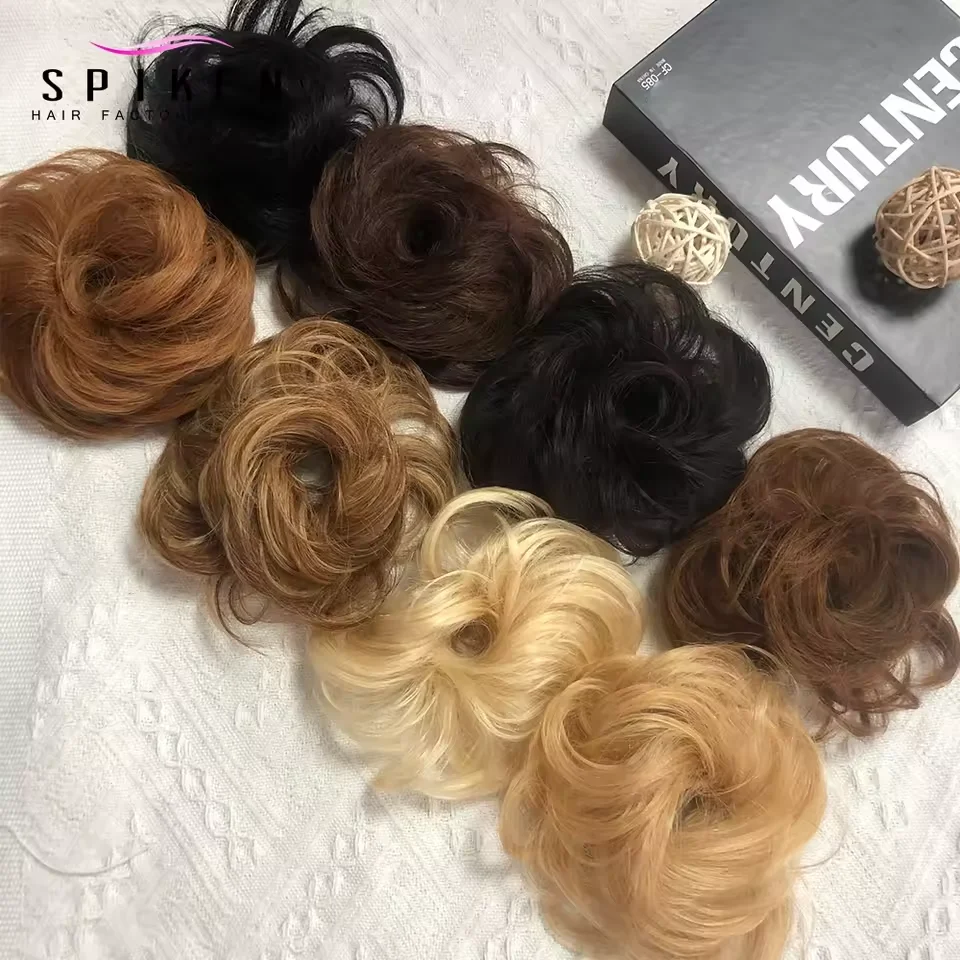 Panini per capelli umani disordinati Estensione updo reale arruffato Pezzo di capelli per panino riccio naturale con fascia elastica Estensioni per coda di cavallo
