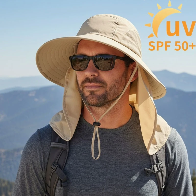 1/2/4 Stück Sommer Outdoor Anglerhut für Herren mit breiter Krempe, Sonnenschutzkappe mit Nackenschutz für Wandern und Camping