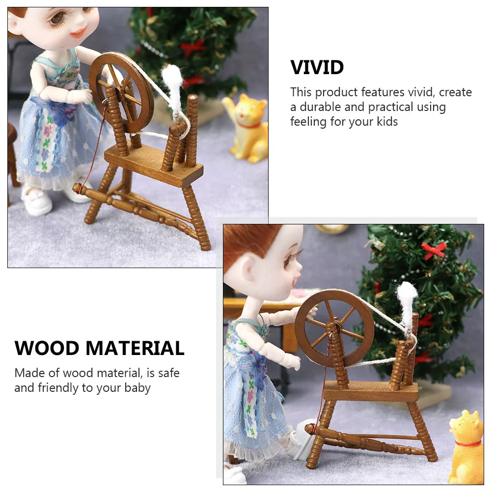 Model Vintage Spinning Wheel Ornament Sewing Machine for Kids Dollhouse Hand Reeling Statue Child