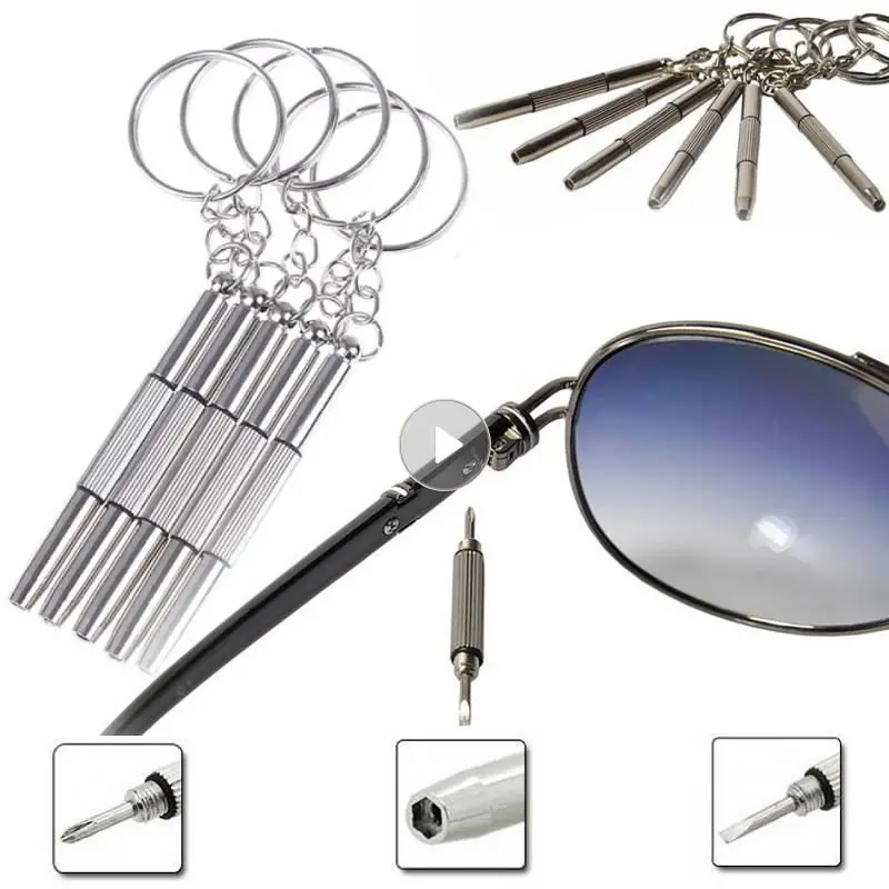 3 In 1 Eyeglass Screwdriver Kit Keychain Portable Stainless Sunglass Watch Repair Multi Function Nut Driver Hand Repair Tools