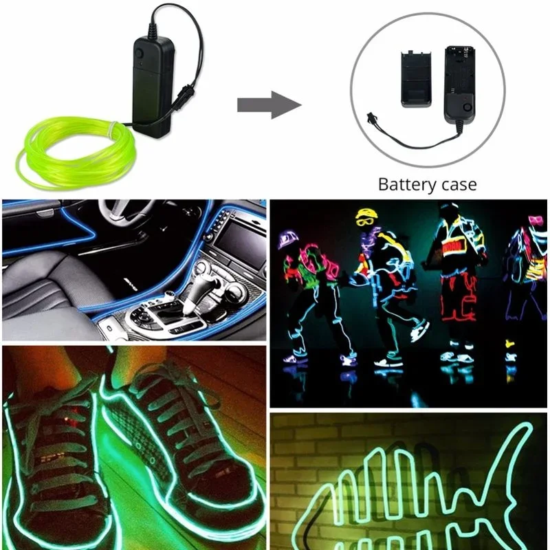 1M/3M/5M Auto Rope Tube Line Flexible Neon Light Car Interior Lighting LED Strip Garland EL Wire Need 2x AA Batteires Light