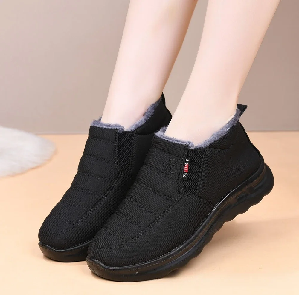 Damen-Winterstiefel zum einfachen Anziehen, wasserdicht, mit dickem Fleece-Futter, rutschfest, warm, knöchelhohe Stiefeletten, ideal für ältere Damen, Mütter, zum Spazierengehen im Freien. – Detail 6