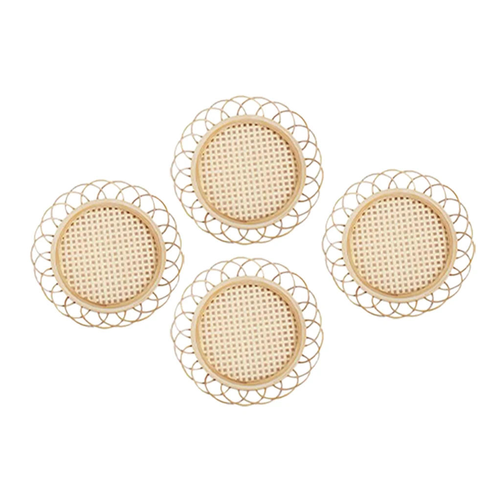 

4pcs Bamboo Coaster Set Weaving Mat Drinks Handmade Round Cushion Table Home Decor Teacup Pad Non Slip Heat Resistant Water