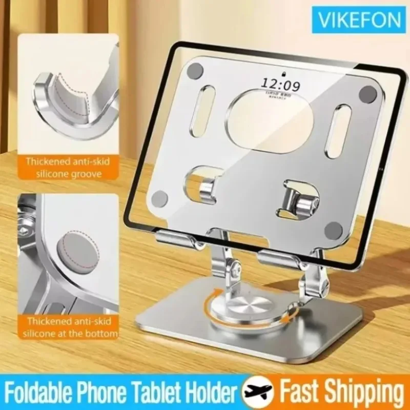 360° Rotating Tablet Stand Adjustable Desktop Holder Foldable Metal Bracket with Base for iPad Pro Air Mini Samsung Galaxy