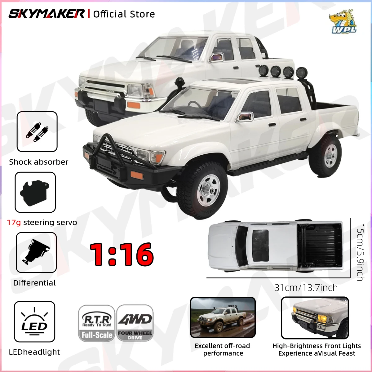 

WPL D62 D64 D62-1 D64-1 1:16 2.4G 4WD RC Crawler Car RTR Full Scale Electric Buggy LED Light Climbing Truck Car Kids Gift